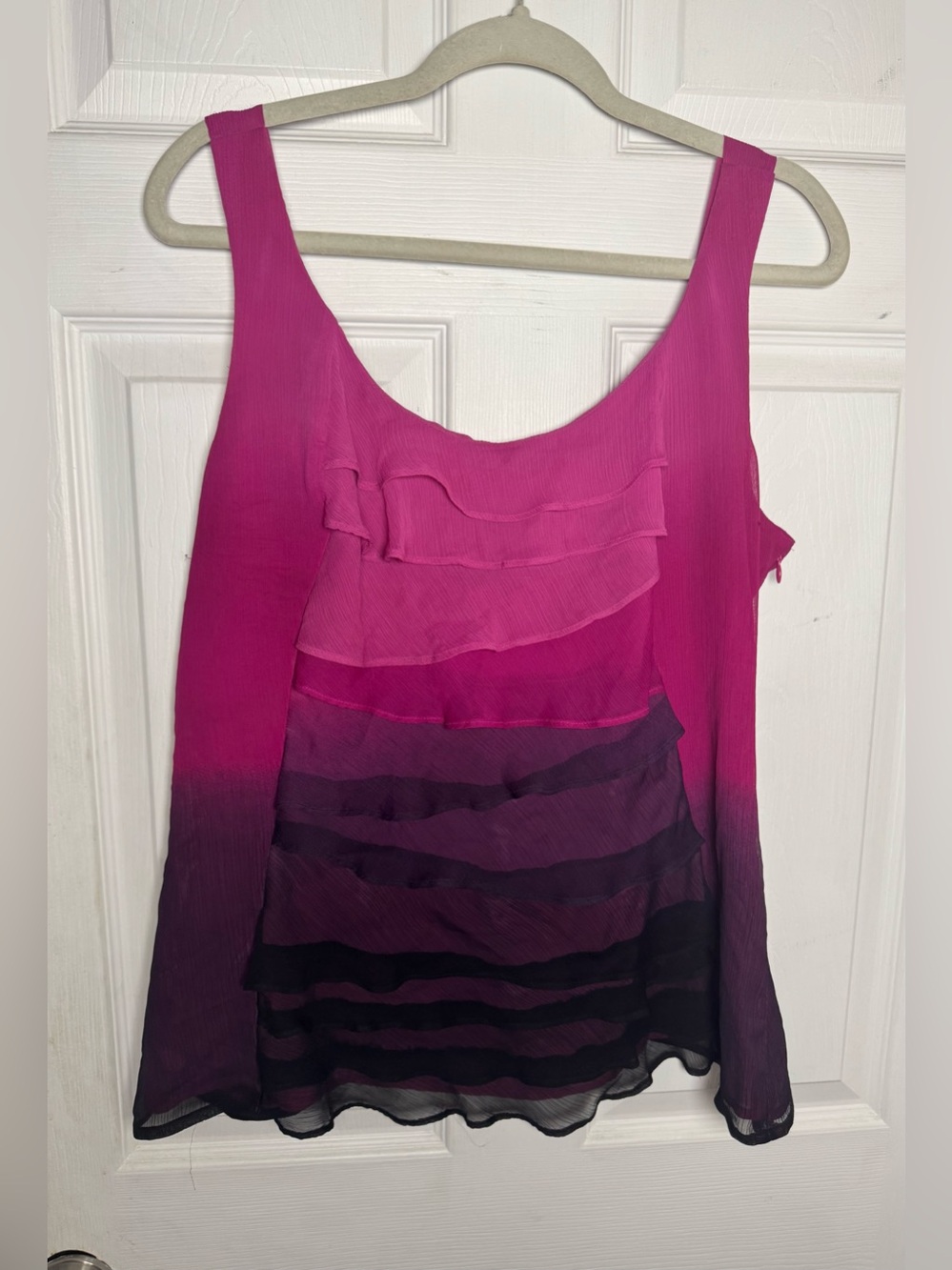Y2K Vintage Mixit Pink Purple Ombre Layered Ruffle Chiffon Tank Top Whimsigoth